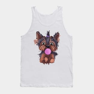 Cute, yorkie - puppy with bubble gum Tank Top